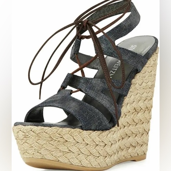 Stuart Weitzman Denim Wedge Sandals - Picture 1 of 10